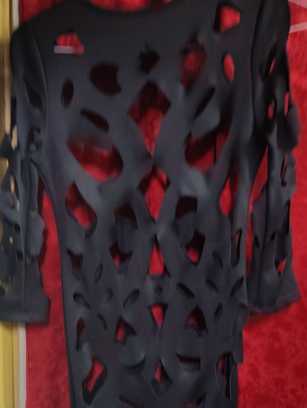 Auditions Black Long Sleeve Cutout Dress with Red Underlay